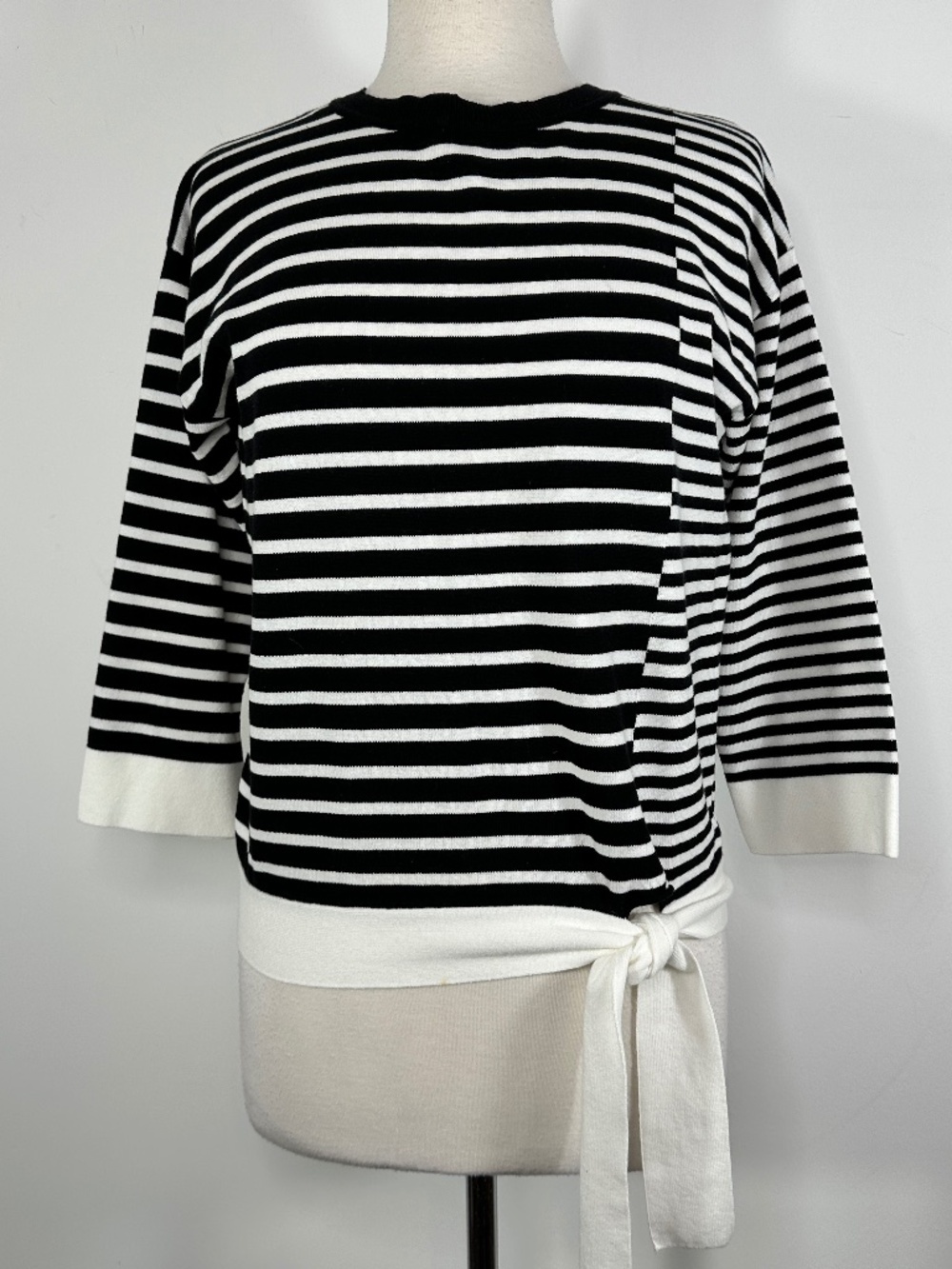 Spring & Mercer Women Sz M Black/White Stripes Pullover Sweater Tie at Waist W w